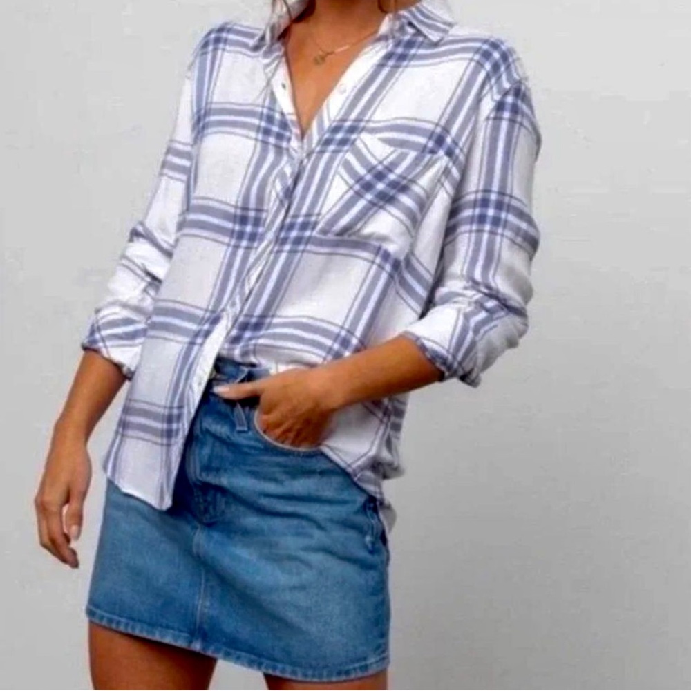 Rails Linen Blend Charli Lapis Coast White Button Front Shirt
